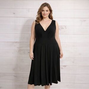 Lane Bryant Black Sleeveless V-Neck Fit & Flare Pleated Dress - S
